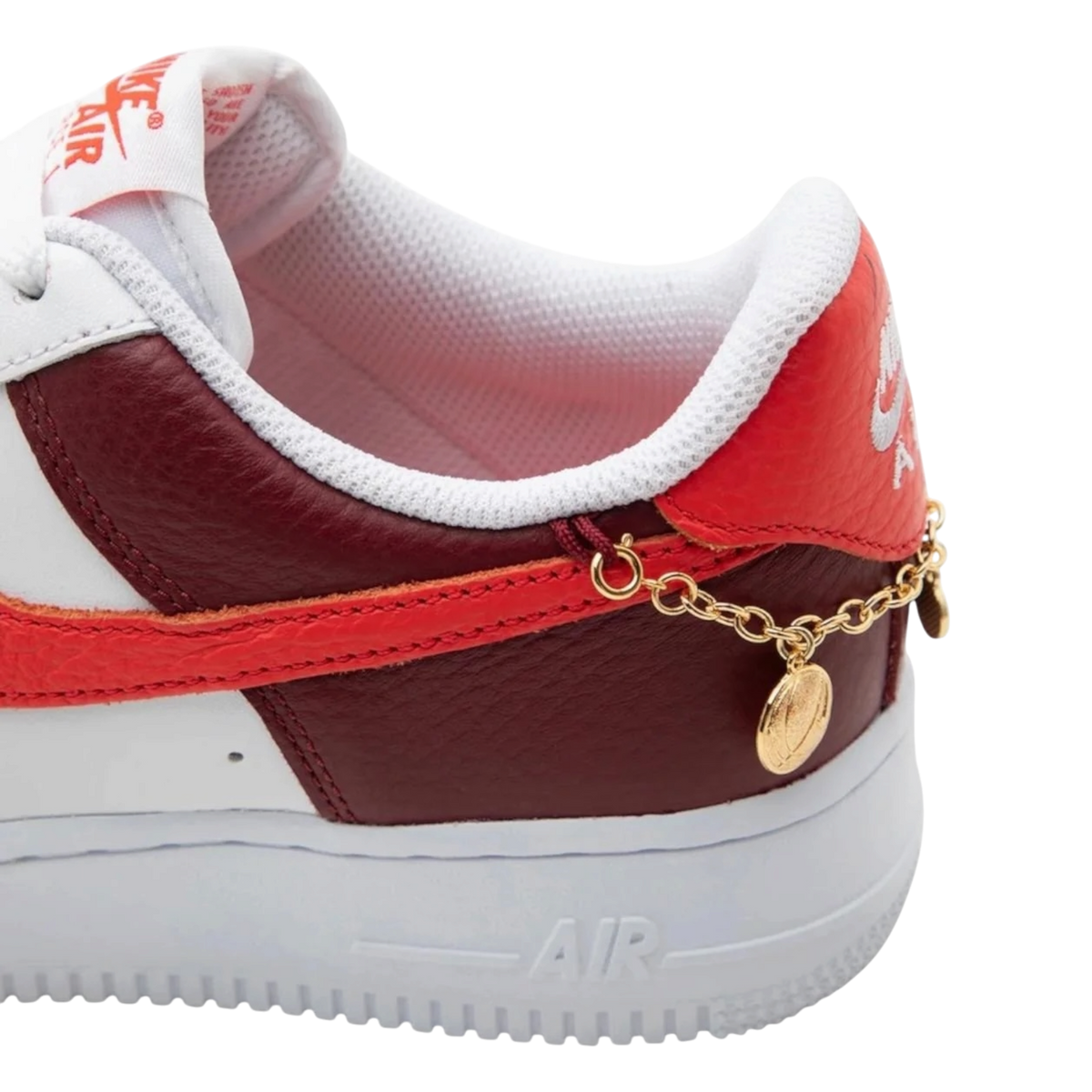 NIKE AIR FORCE 1 LOW '07 WHITE LIGHT CRIMSON GOLD CHARM BRACELET
