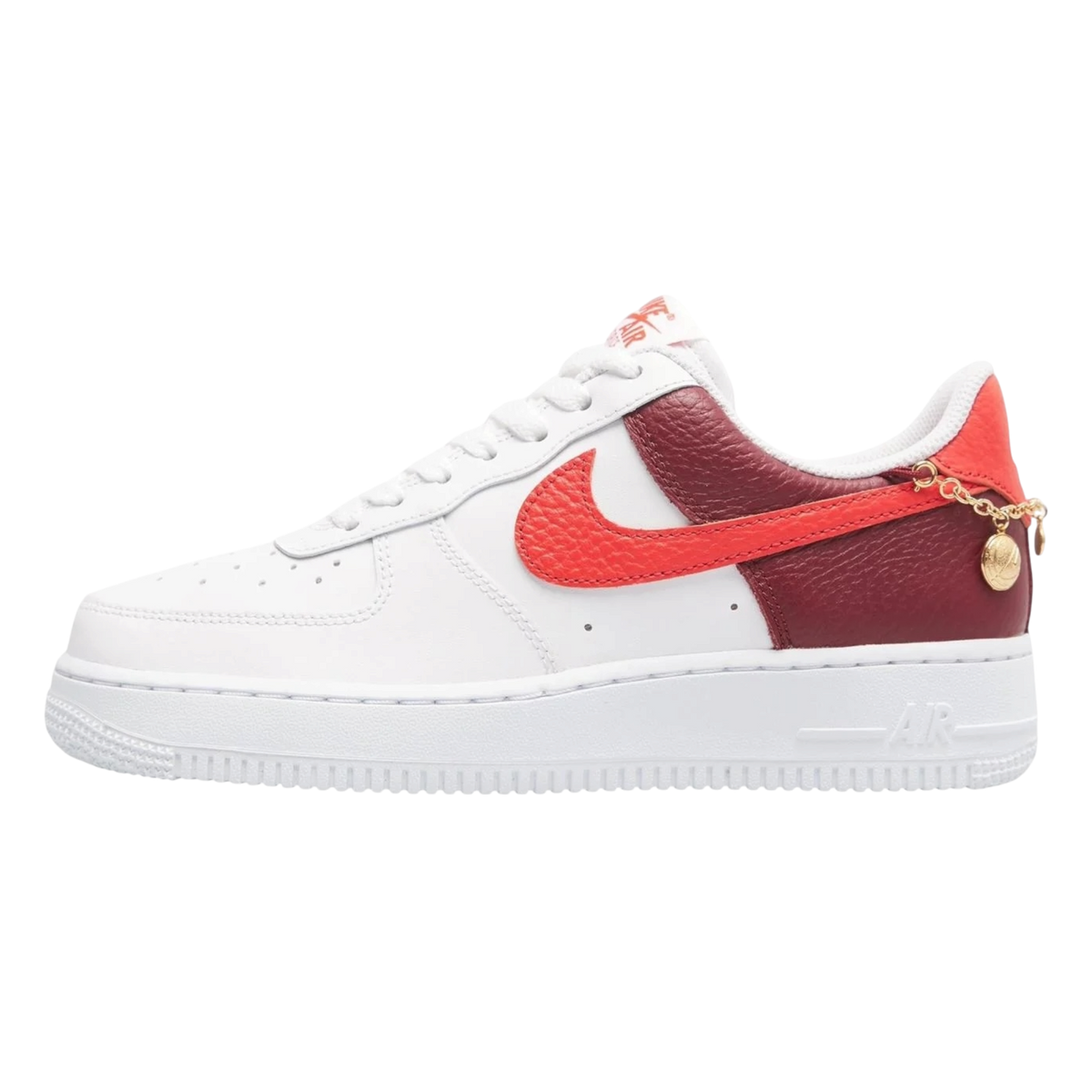 NIKE AIR FORCE 1 LOW '07 WHITE LIGHT CRIMSON GOLD CHARM BRACELET