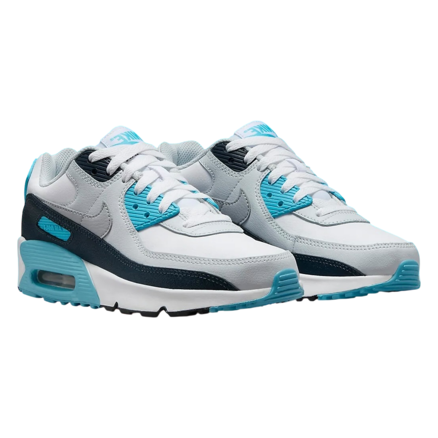 Nike Air Max 90 "White Baltic Blue Armory Navy Wolf Grey" (GS)